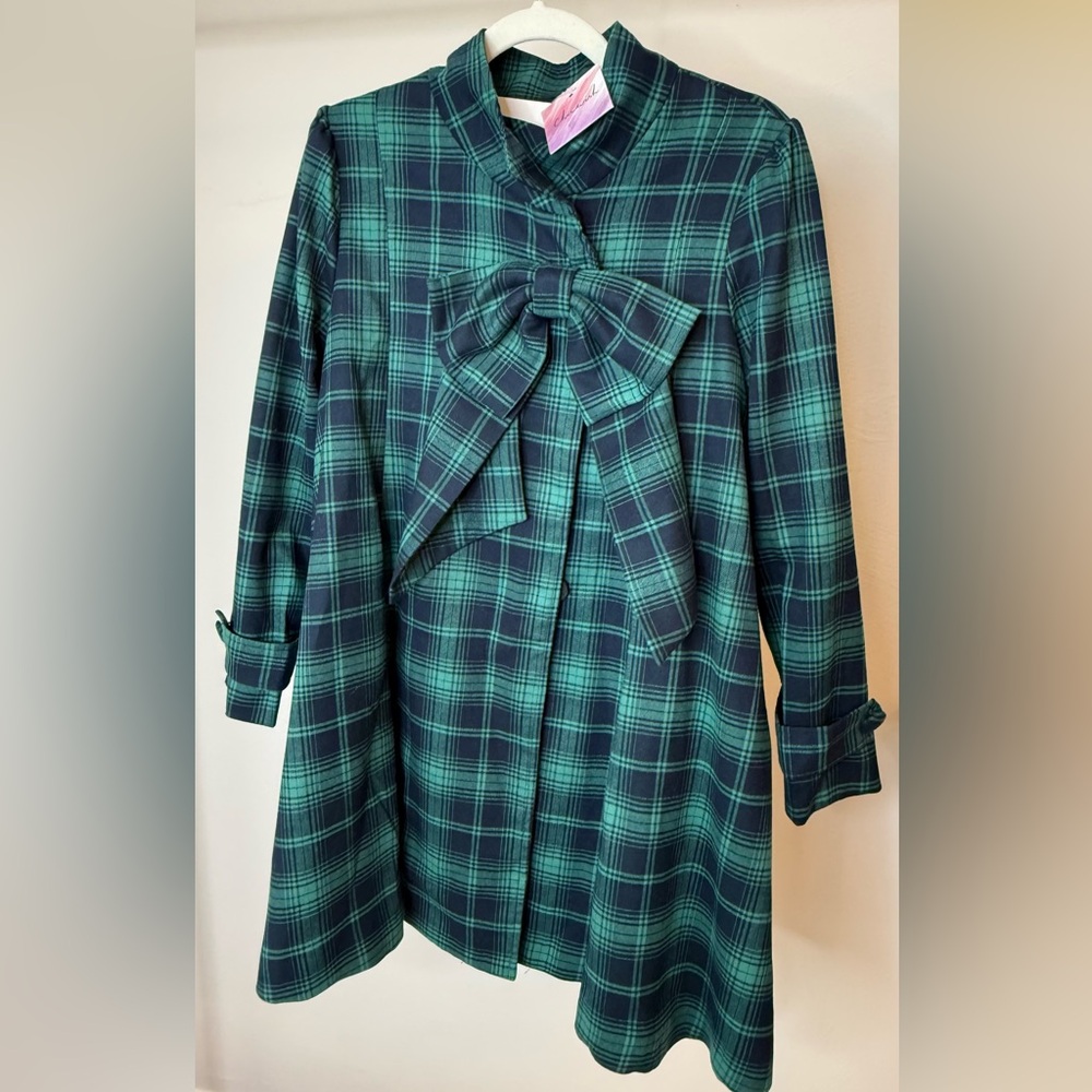 Chicwish Green Plaid Bow-Tie Trench Coat